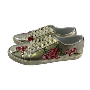 The Bedford Exchange Rose In Bloom Embroidered Faux Leather Sneakers Womens 10